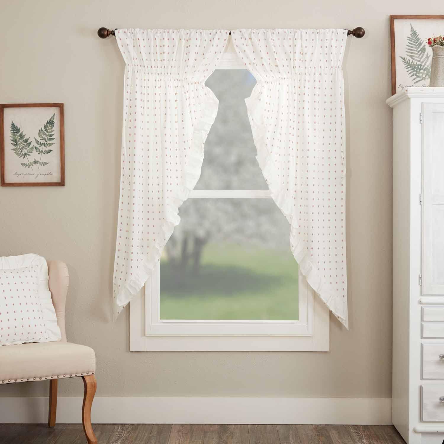 Piper Classics Abigail Prairie Curtains, Set of 2 Swags, 63" Long, Off White with Red Dots