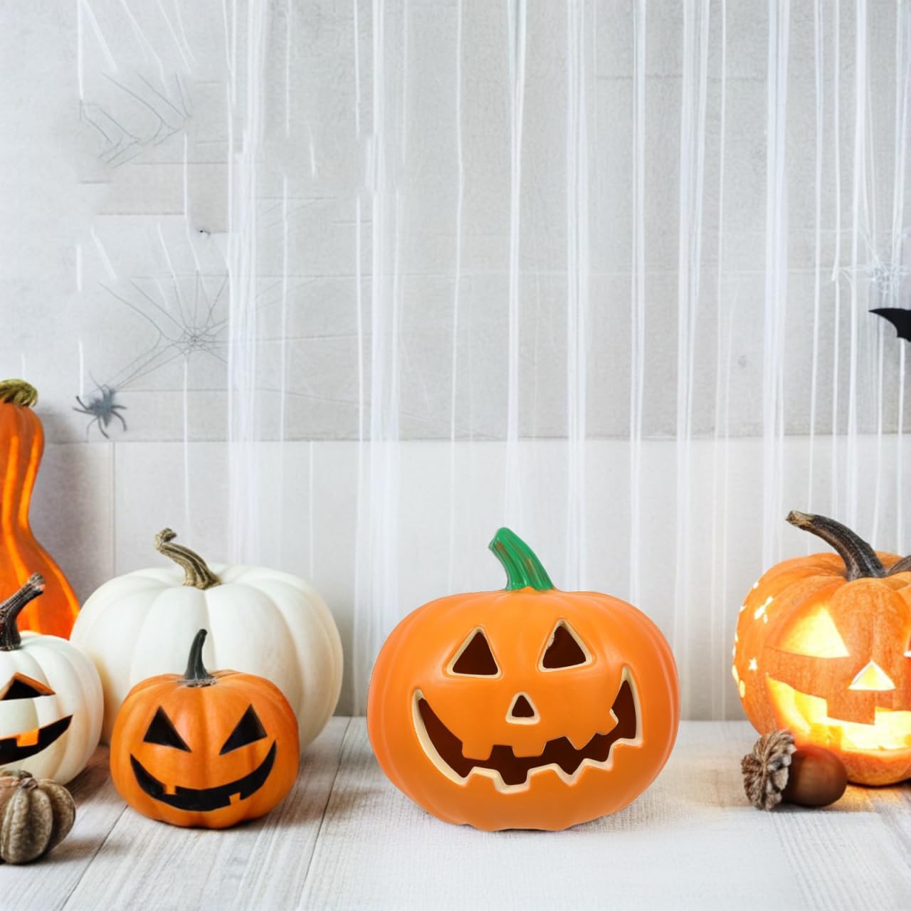 NUOBESTY Jack O Lanterns, 8.2×7.8inch Light up Pumpkin Light Halloween LED Pumpkin Lamp Lantern Decorations for Halloween, Desktop, Indoor and Outdoor, Garden, Party (Not Battery)