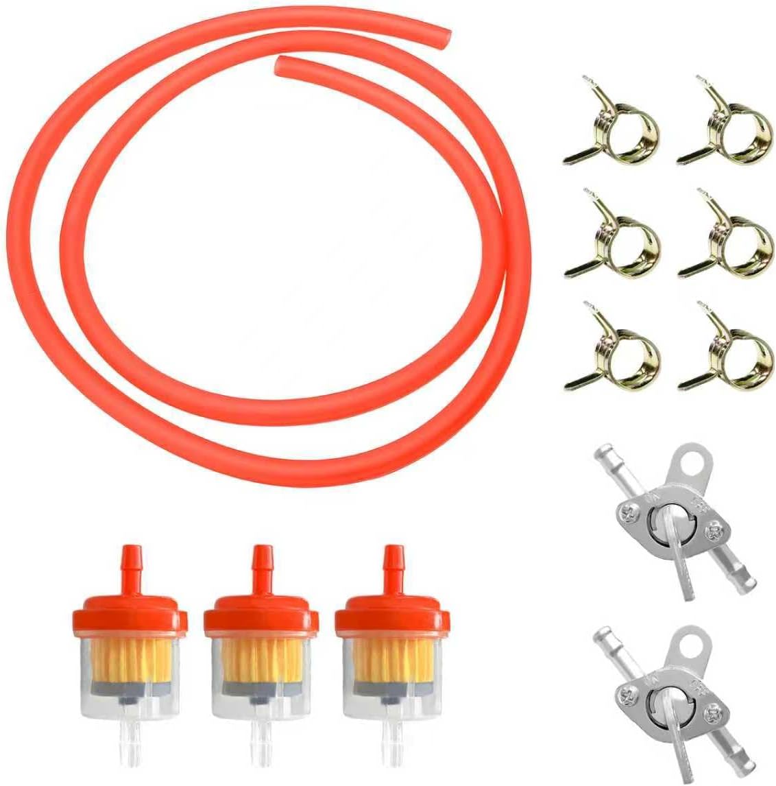 Gas Fuel Line Hose Kit, 3/16" Motorcycle Diesel Hose with Filter Shut Off Valve Clamps, Small Engines Fuel Line Hose Kit for 50/70/90/110/125/150cc Baja BA150 ATV 4 Wheeler (Red)
