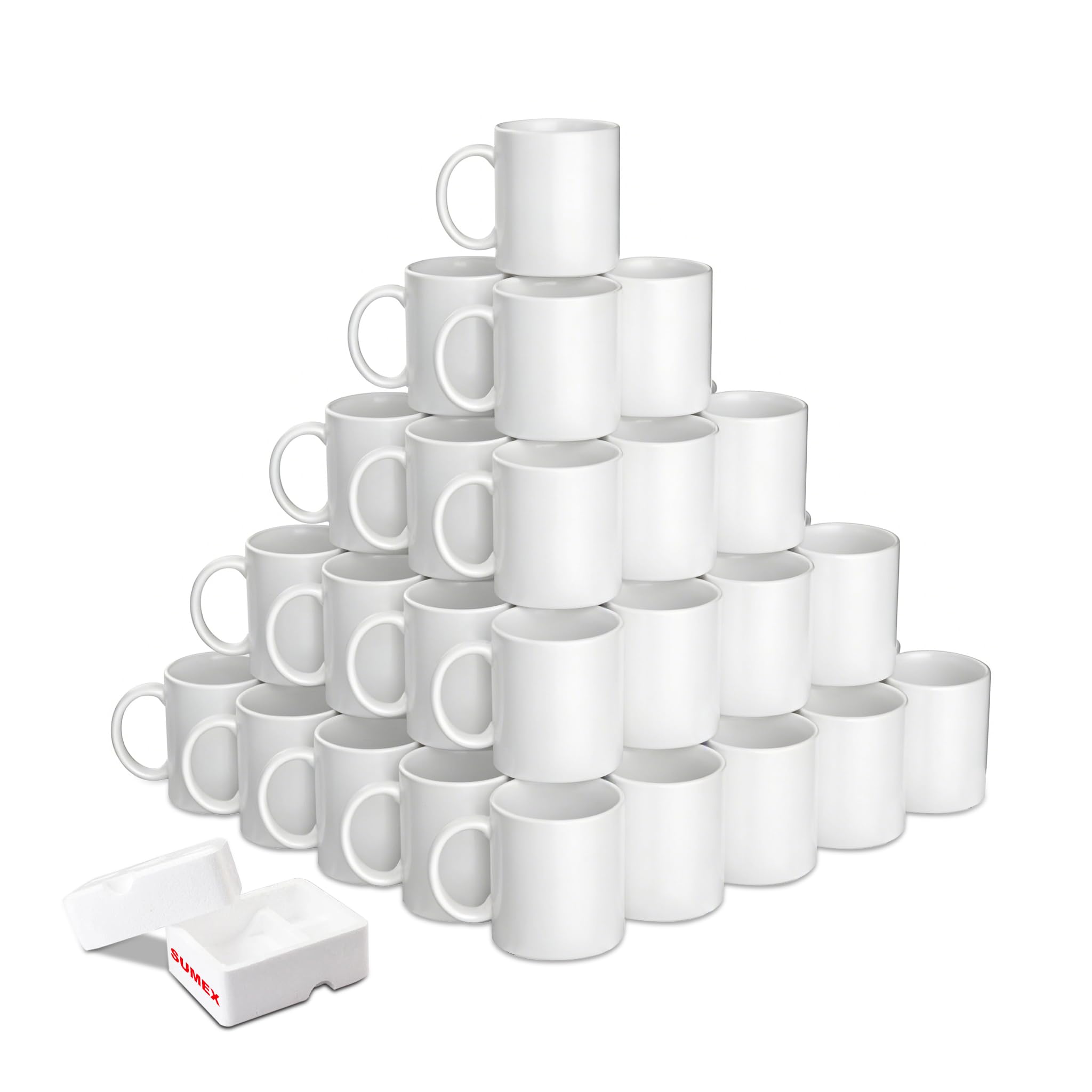 Sumex Juego de 36 tazas de café de cerámica blanca de sublimación de 11 onzas para té, leche, latte, cacao caliente