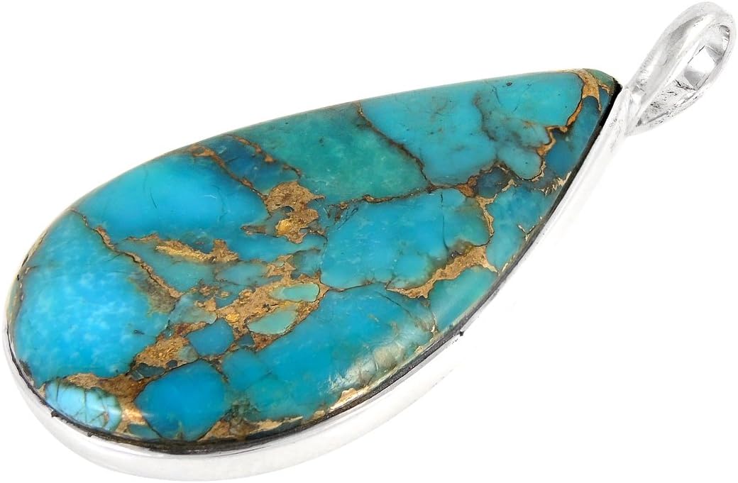Turquoise Pendant Necklace in Sterling Silver 925 & Genuine Copper-Infused Matrix Turquoise (Select Style) - Image 3