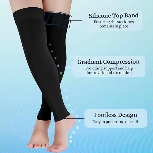 Miniatura 8 de Lin Performance Medias de compresión médica de 15-20 mmHg para mujeres y hombres, calcetines altos con punta abierta para venas varicosas, piernas