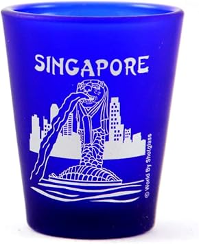 World By Shotglass Singapore Merlion Fountain Cobalt Blue Frosted Shot Glass