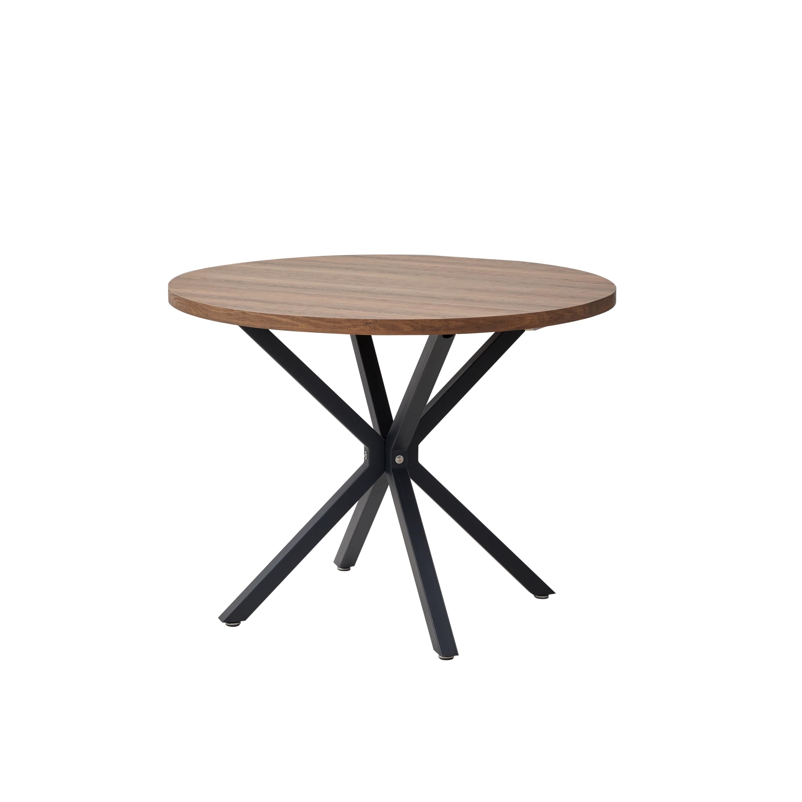 GrandCA HOME Mesa de Comedor Redonda con Tapa Moderna con Rfecto MDF, Mesa de Comedor de Cocina con Cuatro Patas de Metal, para Comedor, Sala de Estar, Marrón Oscuro