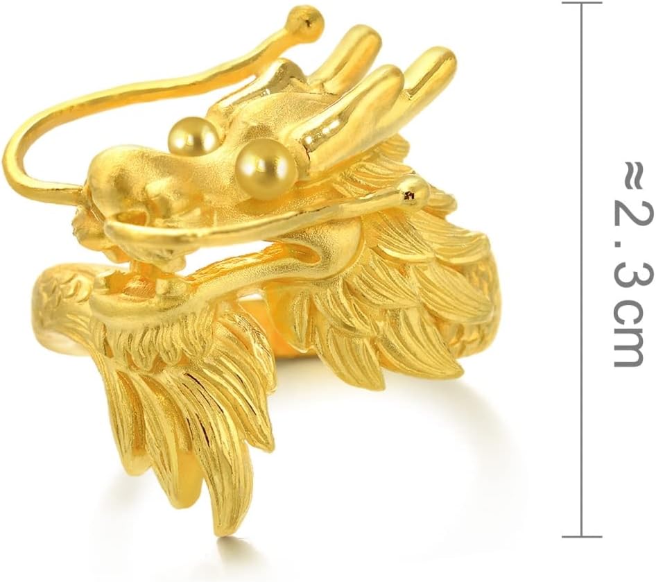 CHOW SANG SANG Chinese Wedding Collection 999.9 24K Gold Price-by-Weight 8.98g Gold Dragon & Phoenix Ring for Women and Men 86365R | Our Size 15 / US 7