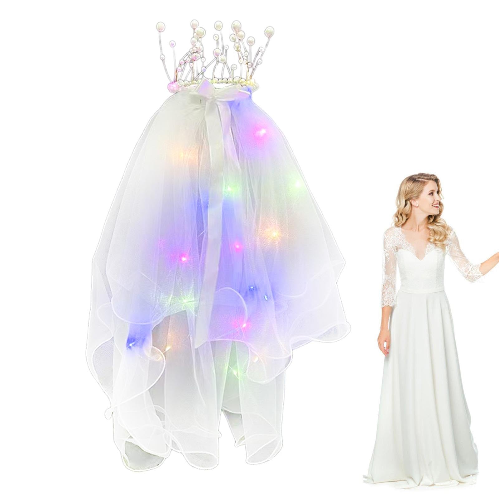 Duqulle Women's Colorful Light Bachelorette Veil - Bridal Veils For Wedding,Led Bride Wedding Veil Light Up Bridal Veils With Hair Clip Tulle Wedding Hair Piece Glowing Club