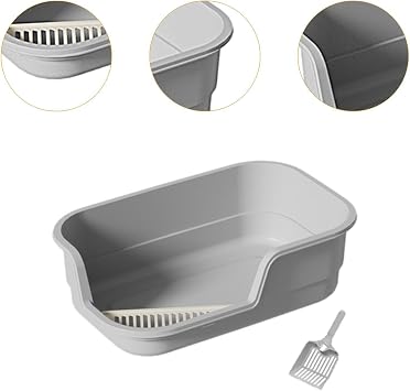 Open Cats Litter Boxes Open Top Pet Litter Pan Easily Carry Cat Litter Container Pet Cat Toilet Sand Box Kitten Toilet, grey