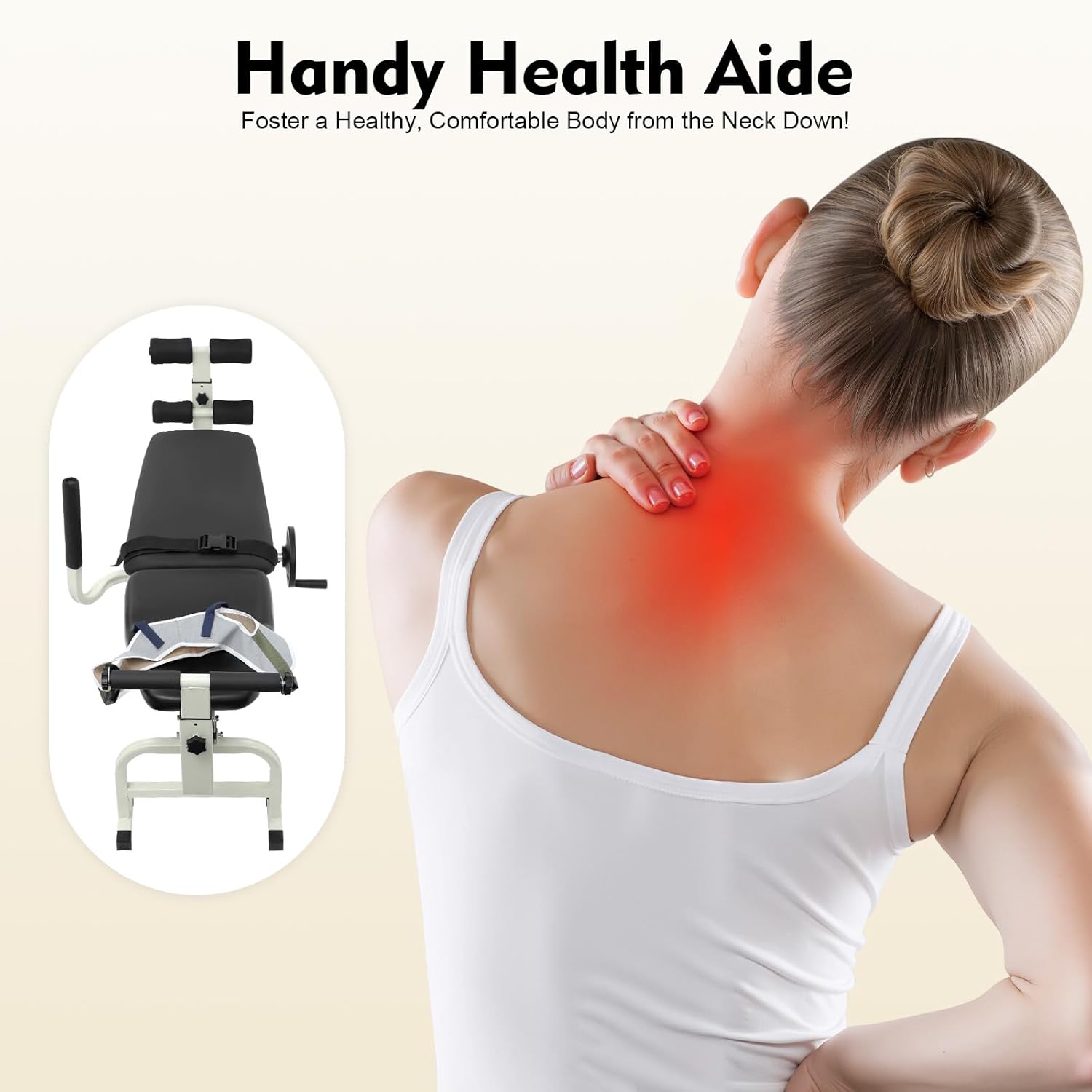 Bepritm Traction Bed Folding Massage Bed Table Cervical, Versatile Neck Stretcher Taction Devices for Home Use, Back Stretch Bench Lumbar Traction Device w/Base&Safety Belt&Adjustable Length