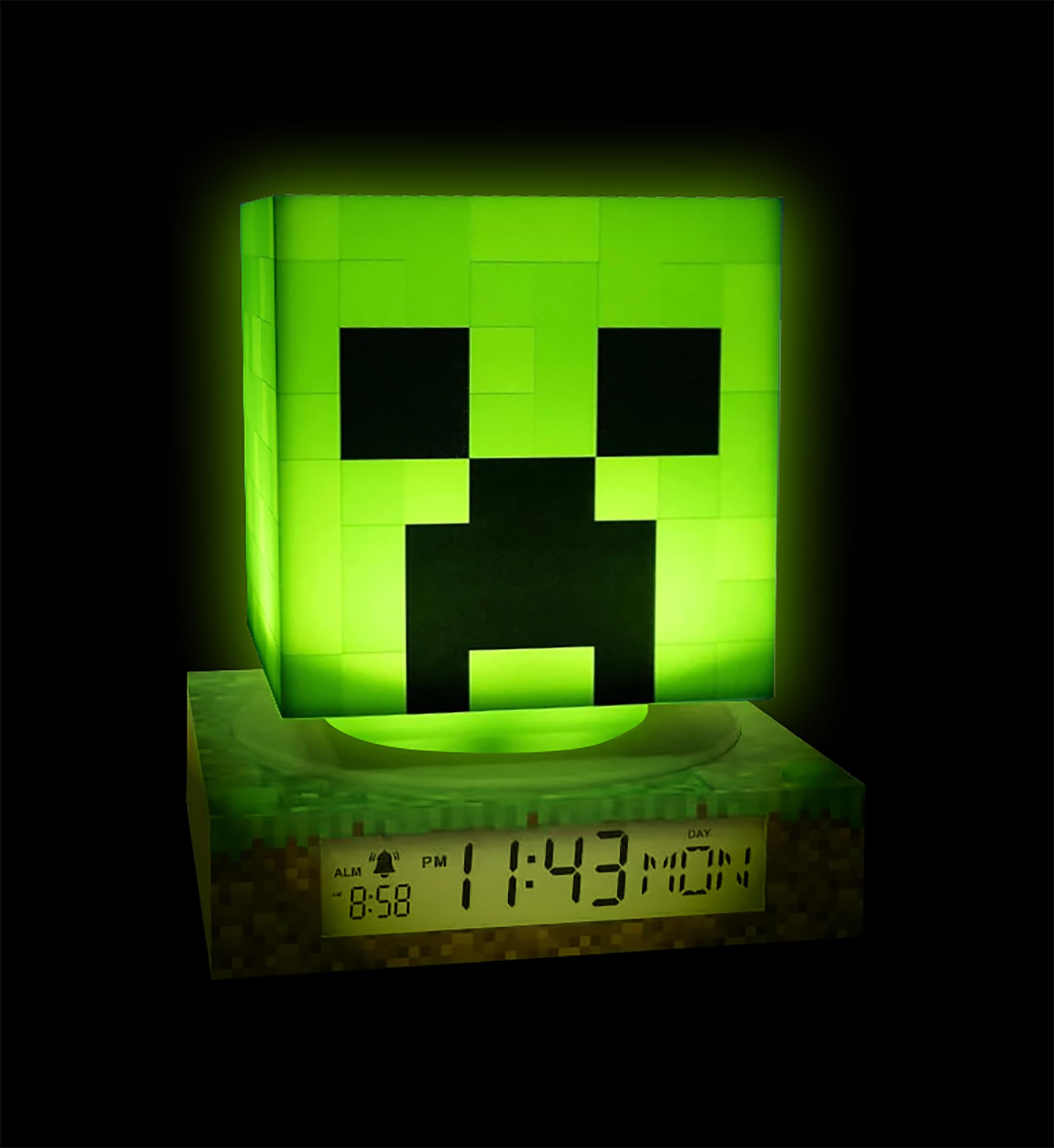 Kids Licensing - Despertador Minecraft 3D con Fecha y Luz Nocturna