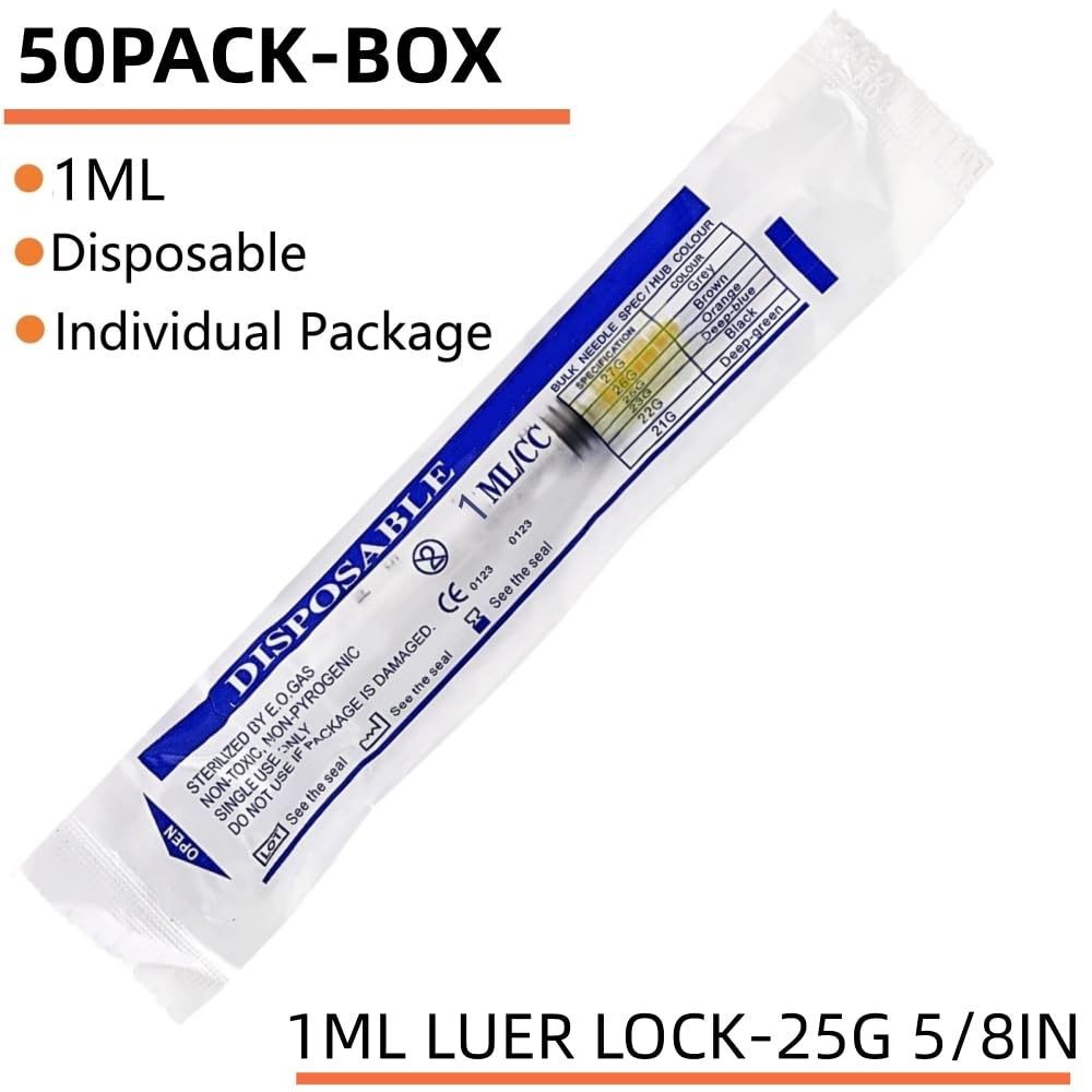 25G 5/8 In - 50 Pack 1ml/1cc Industrial Scientific Lab Utensils, Individual Package — Amazon image 4