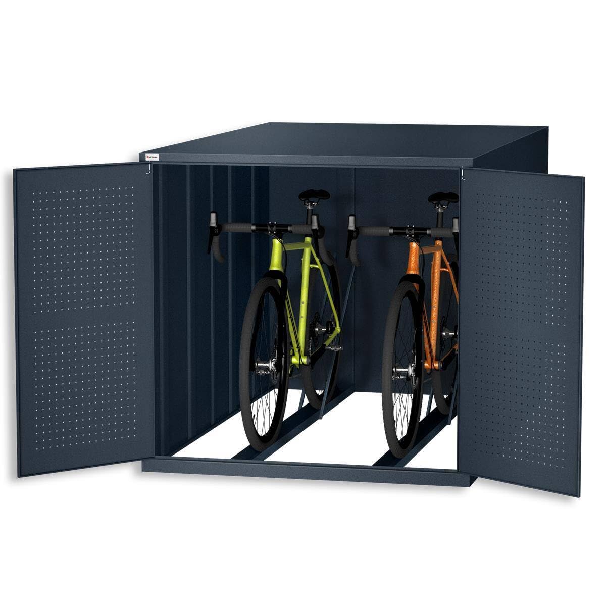 Metzler Fahrradgarage Fahrradgarage | Fahrradbox für Zwei Fahrräder mit Führungsschienen und wetterfestem Gehäuse