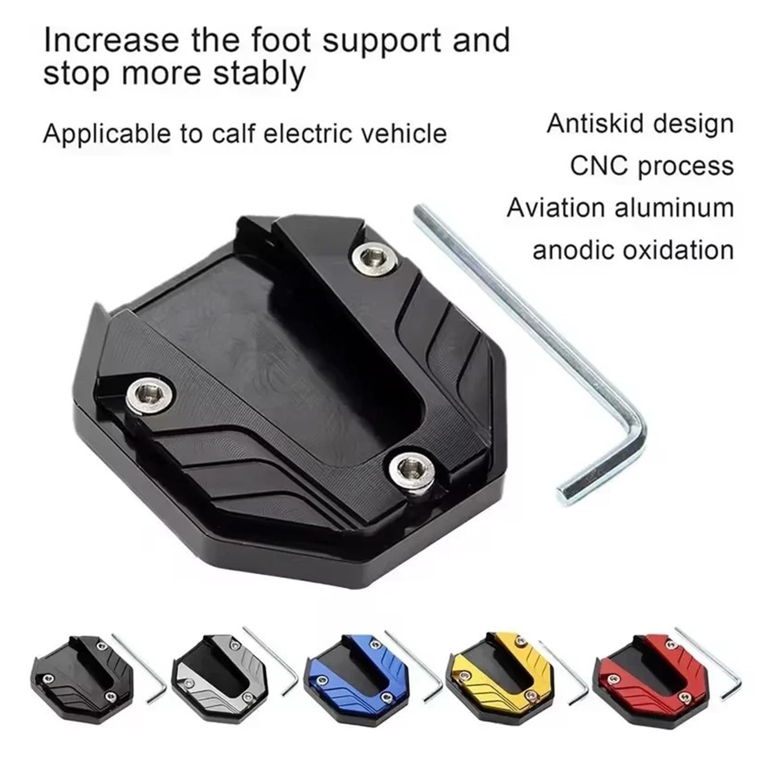 Béquille latérale de moto Pour scooter pour moto vélo accessoires Extension pied coussinet plaque de Support(Argent)
