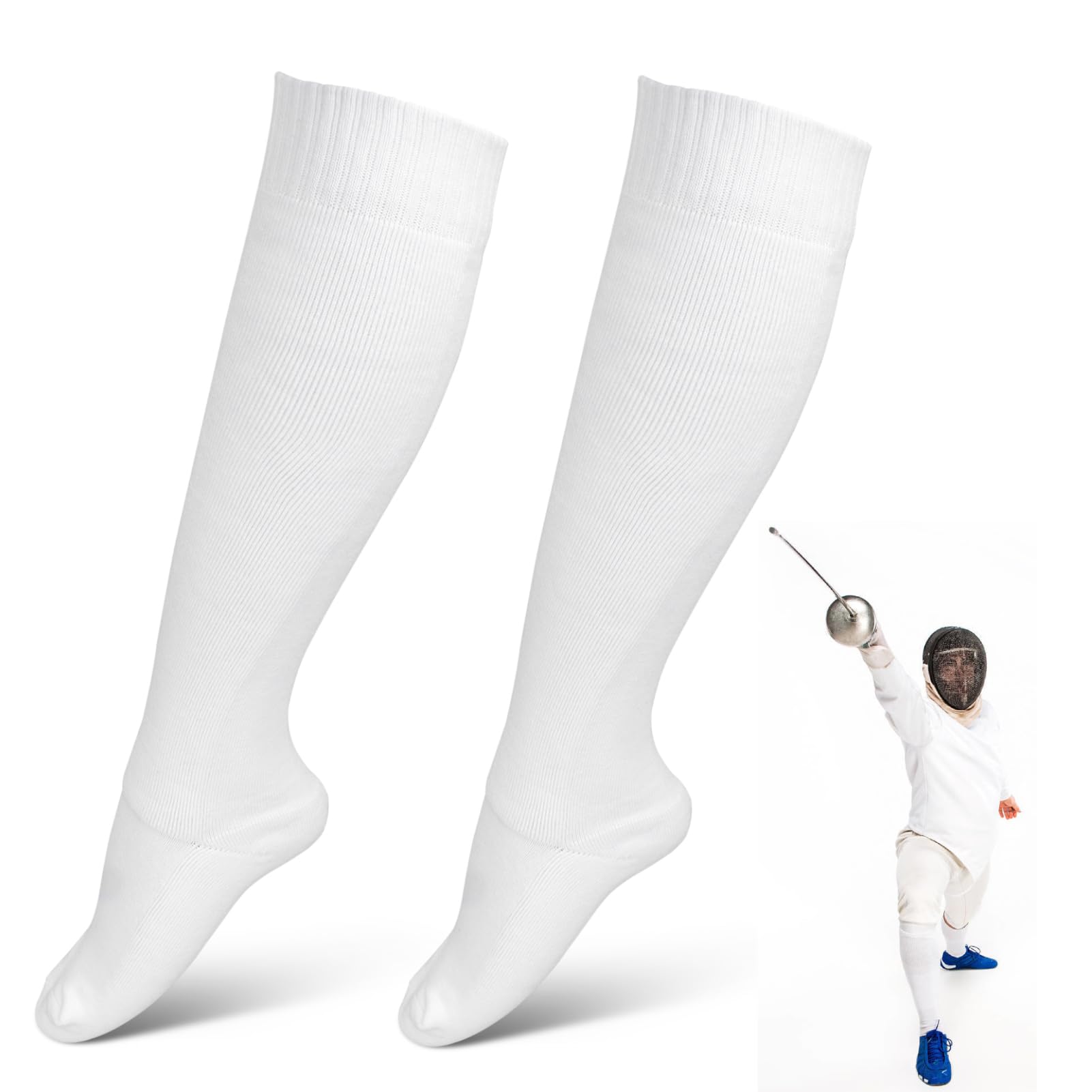 Chaussettes D'escrime pour épée, Sabre et Feuille Coton épaissi Unisexe Bas de Protection Clôture Genou Chaussettes Hautes bas Décontractés Sport Tube Chaussettes Blanc pour Unisexe