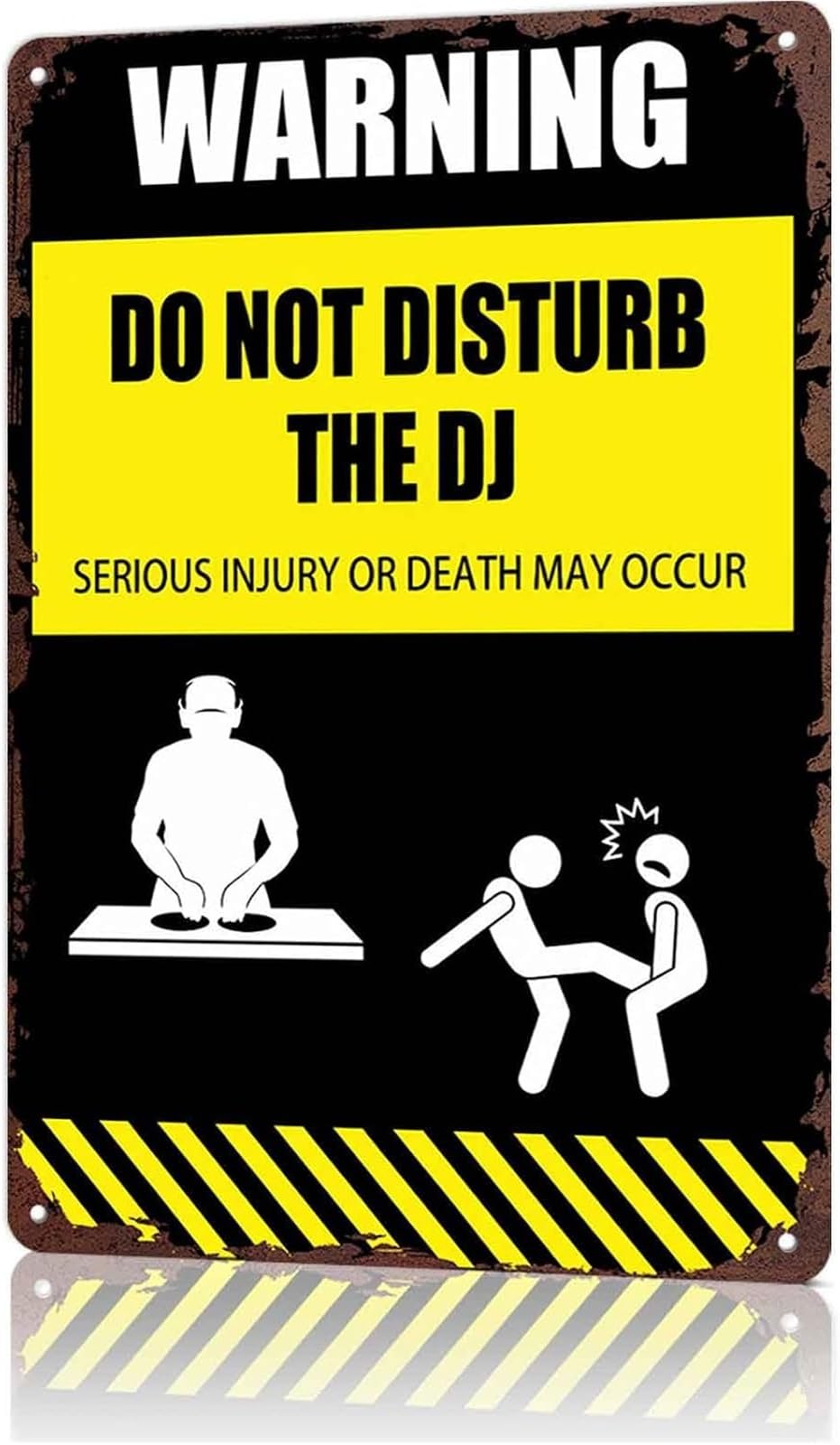 ZDVHOMCB Warning Do Not Disturb The DJ Vintage Aluminum Metal Sign Humorous DJ Booth Club Wall-Art Plaque 8 X 12 in