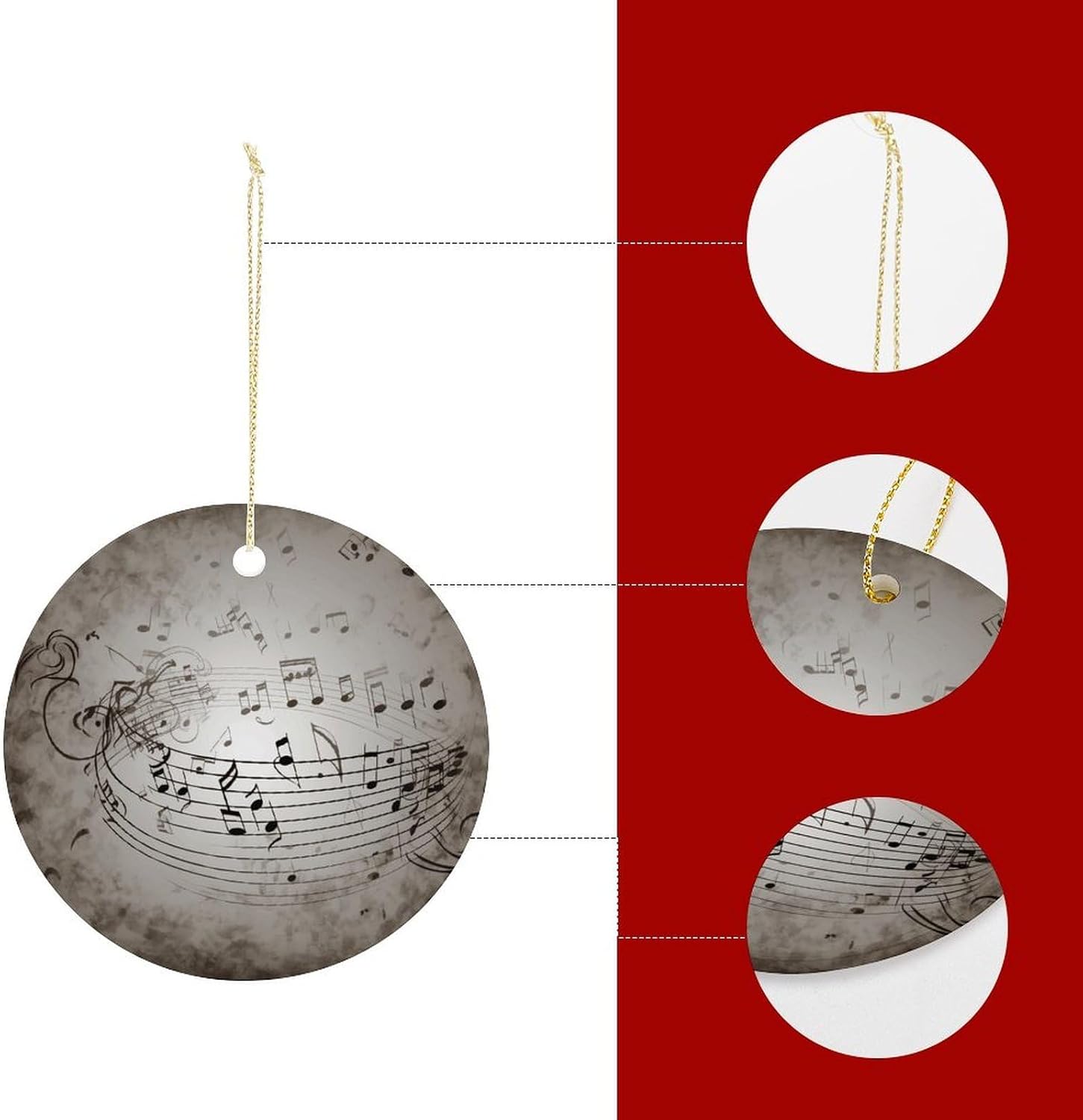 Music Note Wall Christmas Ornament,Holiday Hanging Decorations Personalized Christmas Tree Ornament Round Ceramic Ornaments -Car Hanging Accessories image 4