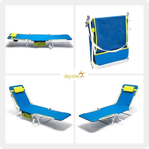 Miniatura 8 de SUNNYFEEL Sillón de playa, sillas de playa reclinables al aire libre, paquete de 2 sillas planas, tumbonas chaise longue, tumbona para adultos,