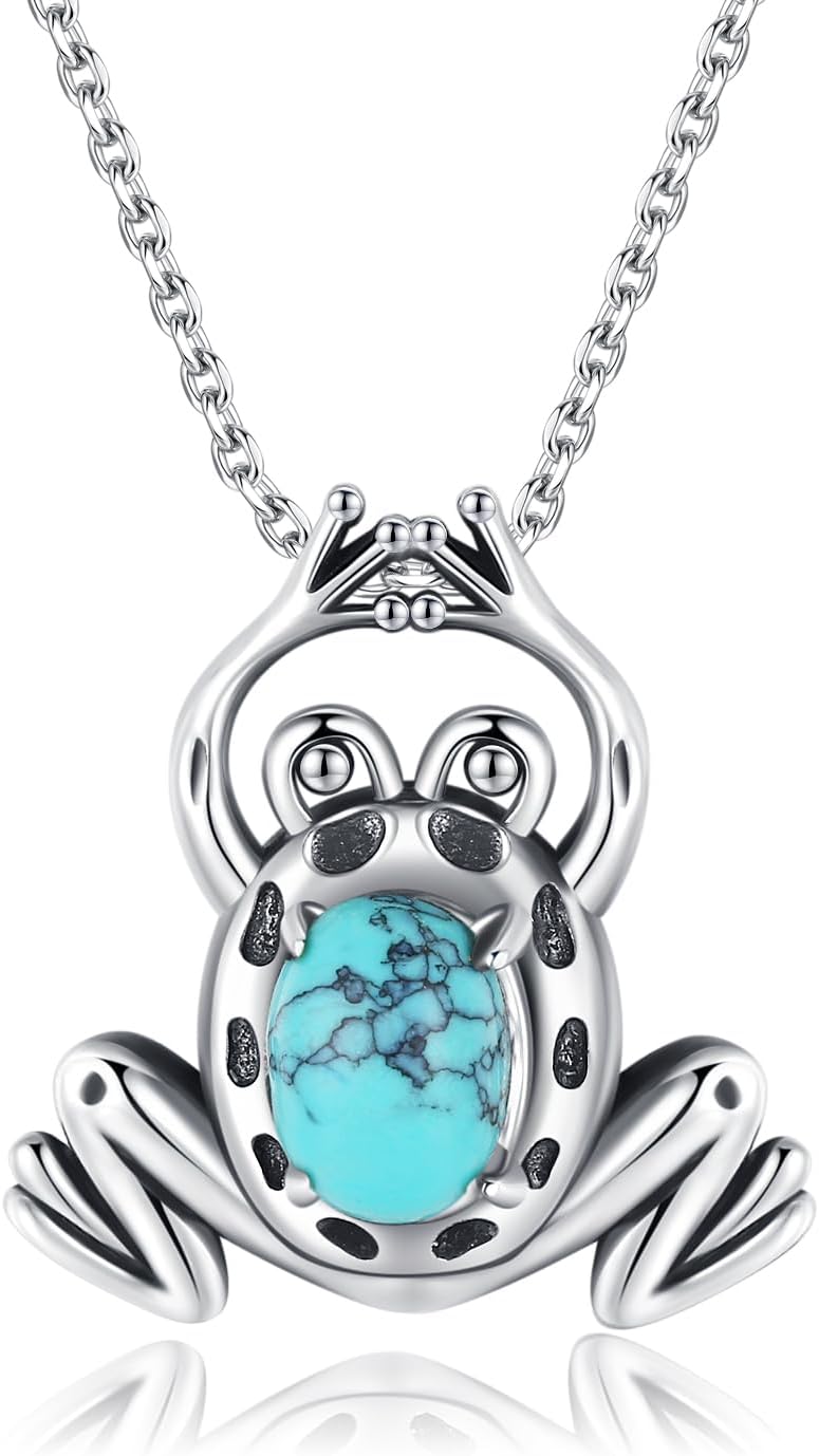 BDL Frog Turquoise Necklace - S925 Turquoise Pendant Jewelry, 18"