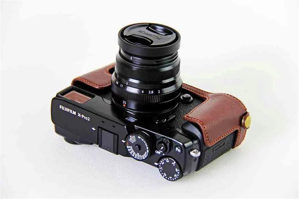 X-Pro2 X-Pro3 Case, BolinUS Handmade Genuine Real Leather Half Camera Case Bag Cover for Fuji X-Pro 2 Fujifilm X-Pro2 X-Pro3 XPro3 Bottom Opening Version + Neck Strap + Mini Storage Bag - Brown