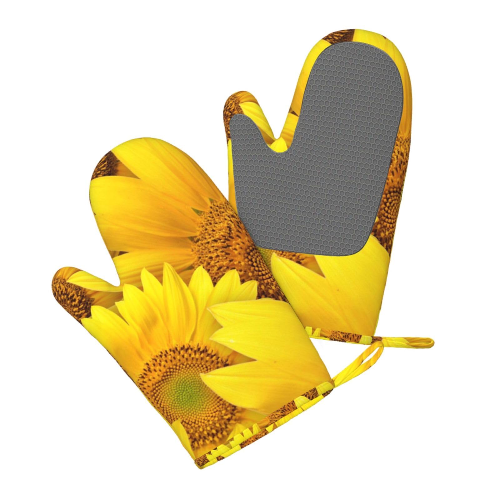 Aqrjlpo Women's Sunflowers Yellow Flowers Silicone Oven Mitts Set 2Pcs, Printed Heat Resistant Non-Slip Silicone Oven Gloves For Kitchen Cooking Baking Microwave
