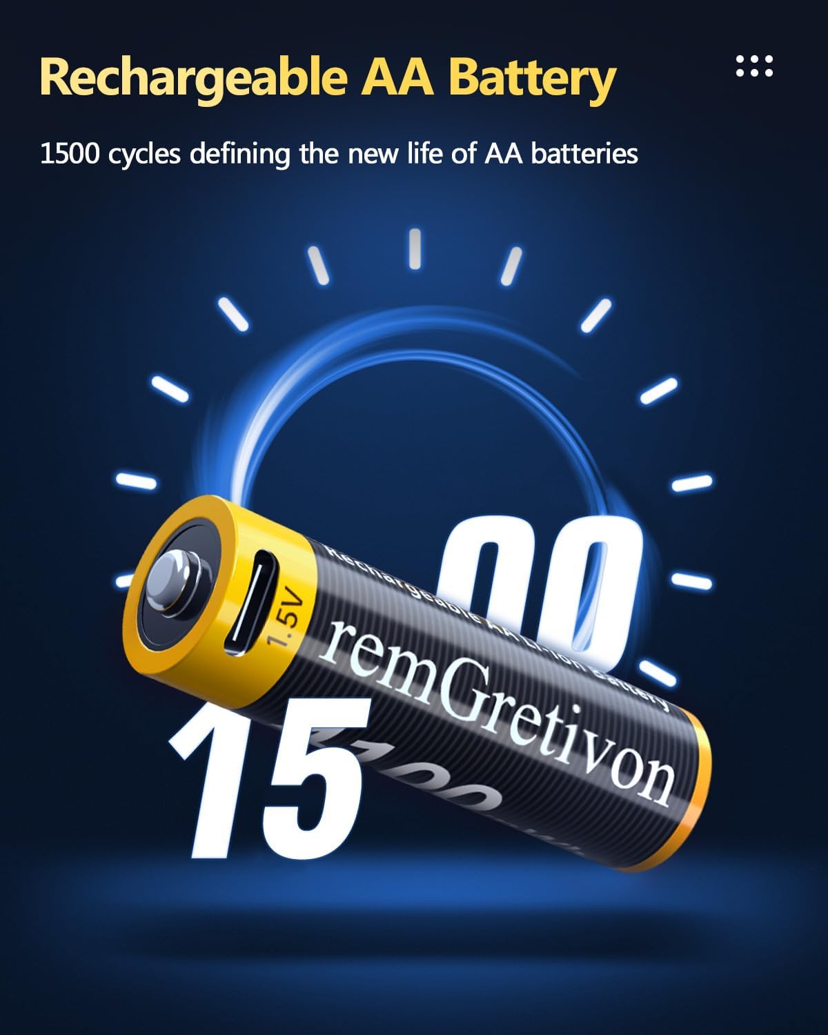 USB Rechargeable AA Batteries 4 Pack Includes 4-in-1 USB-A to USB-C Cable, 4100mWh Lithium-Ion, 1.5V, 1500 Recharge Cycles USB C Double A Lithium Battery, 2.5H Fast Charging