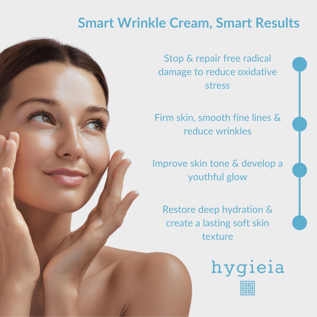 Hygieia + Smart Wrinkle Cream | Liposomal Anti-Aging Face Moisturizer with Bio Active 1% Idebenone, Retinol (Vitamin A), Hyaluronic Acid | Deeply Penetrating Hydration for Fine Lines & Wrinkles | 4 oz