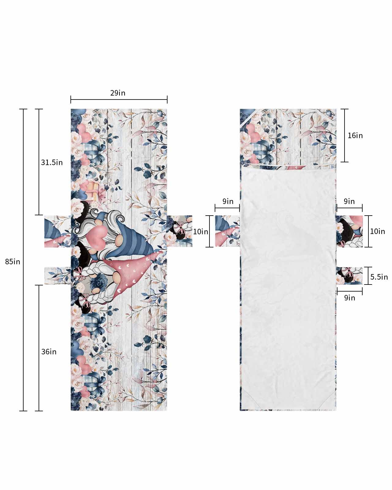 Blue Pink Gnomes Valentines Beach Lounge Chair Towel Cover, Soft Chaise Lounge Towel with Side Pockets Patio Pool Chairs Cover for Beach/Pool Sunbathing 29x85 Vintage Eucalyptus Leaves Love Heart