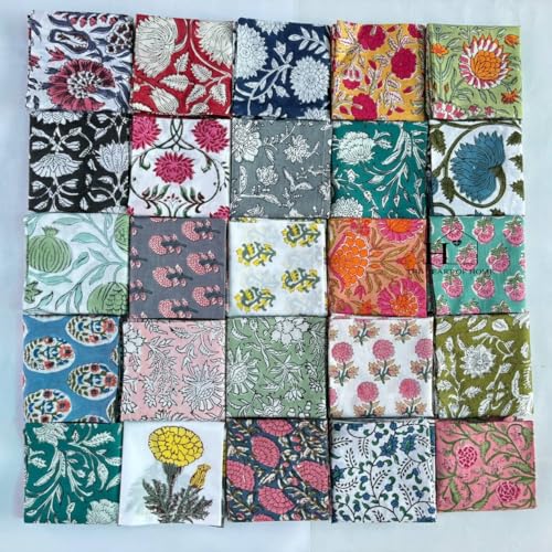 Assorted Mix and Match Hand Block Floral 100% Cotton Cloth Napkins Perfect for Kids,Wedding Events,Home Parties and Dining Table-Zero Waste Napkins
