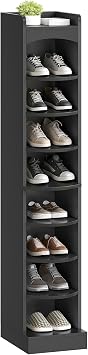 YATINEY 9-Tier Tall Shoe Rack, Wooden Shoe Storage Organizer, Narrow Shoe Cabinet with Removable Shelves for Small Spaces, Holds 9 Pairs of Shoes, for Entrance, Hallway, Black SS02BK