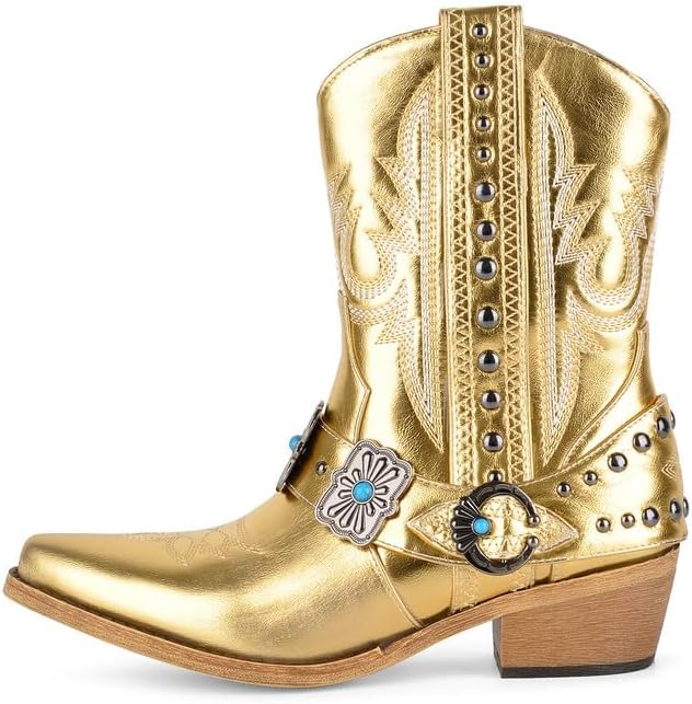 Only maker Cowgirl Western Boots for Women Ankle High Embroidery Pointed Toe Cowboy Rodeo Country Concert Boot
