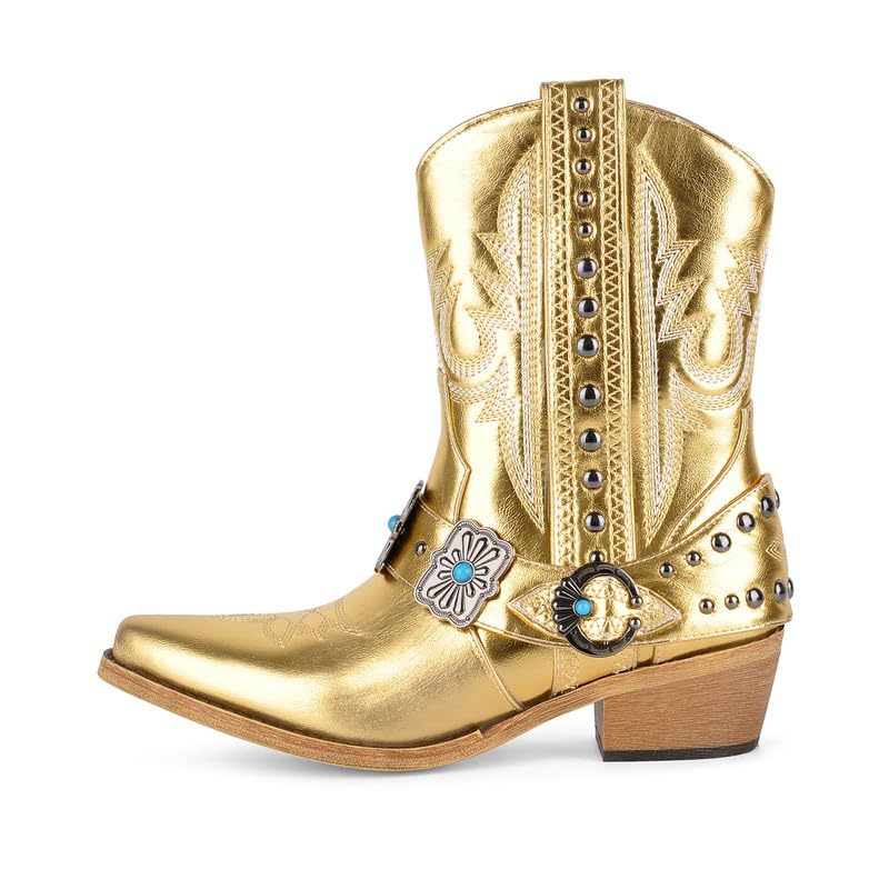Only maker Cowgirl Western Boots for Women Ankle High Embroidery Pointed Toe Cowboy Rodeo Country Concert Boot
