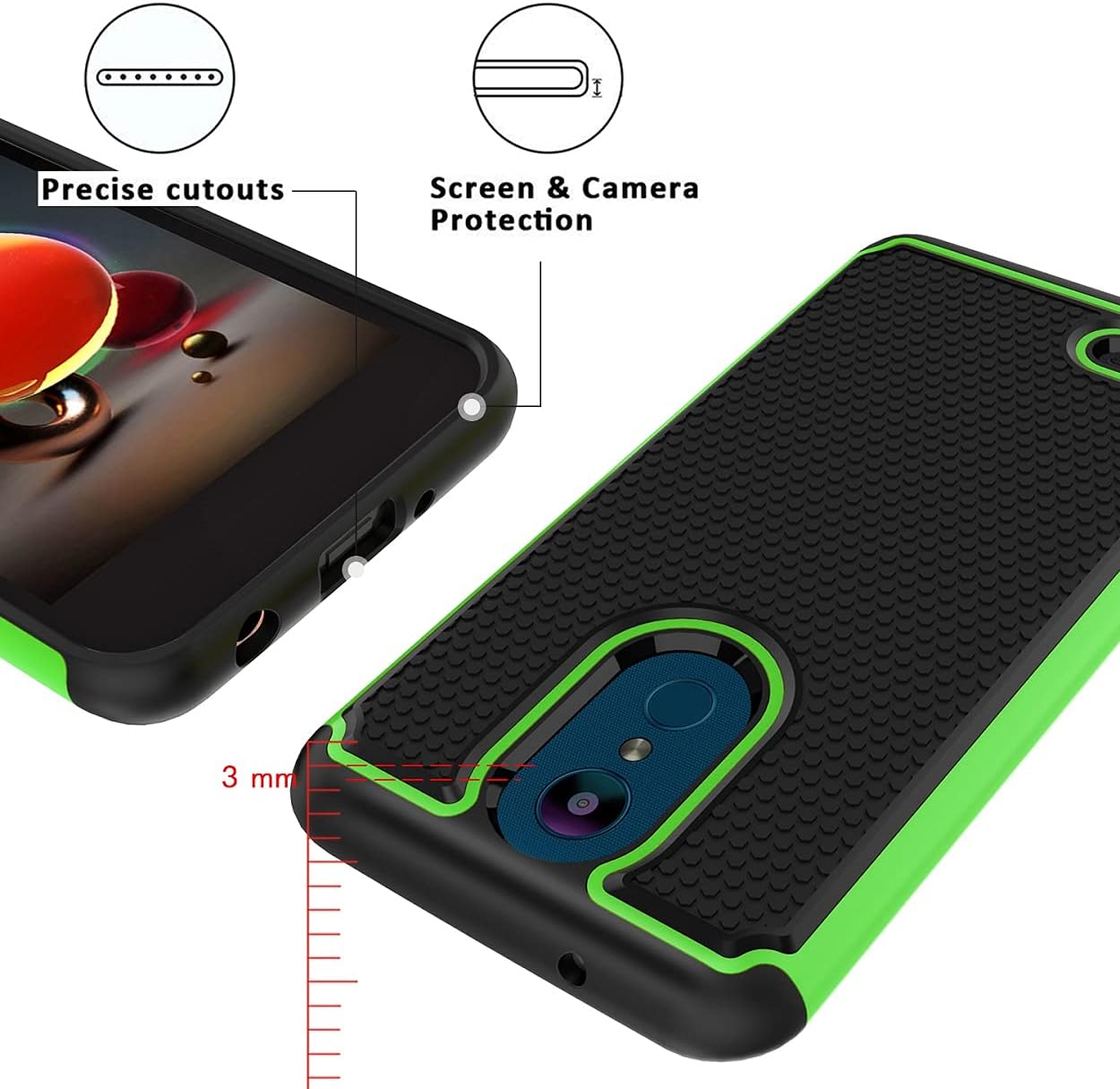 Aetech for LG Aristo 2, LG Aristo 3/Rebel 4 LTE/Aristo 2 Plus/K8 2018 Plus/Phoenix 4/Tribute Dynasty/Zone 4/Fortune 2/Risio 3 Case with Screen Protector (Green)