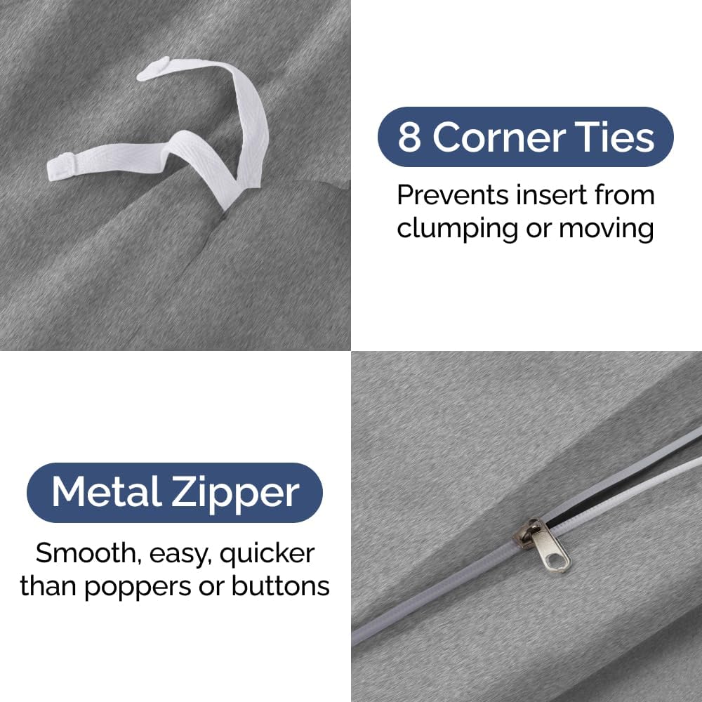 Full Size Flat Bed Sheet + Duvet Cover Bundle - Hotel Luxury Single Flat Bottom Sheet Only - Fits Mattresses w/ Deep Pockets between 8 to 16 inches - Soft, Breathable & Wrinkle Free - Heathered Grey