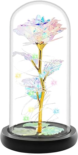 Miniatura 2 de Fvawe Regalos de rosas para el día de San Valentín para ella, regalos de cumpleaños para mujeres, cristal de galaxia eterna colorida con luz en una