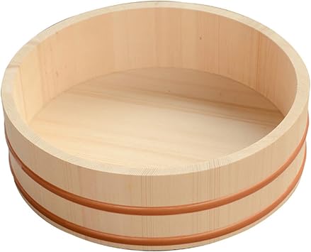 12 Sizes Wooden Hangiri Sushi Oke Rice Mixing Bowl Tub, Traditional Japanese Sushi Basin with Copper Band, for Restaurant Home Kitchen / 45x11CM