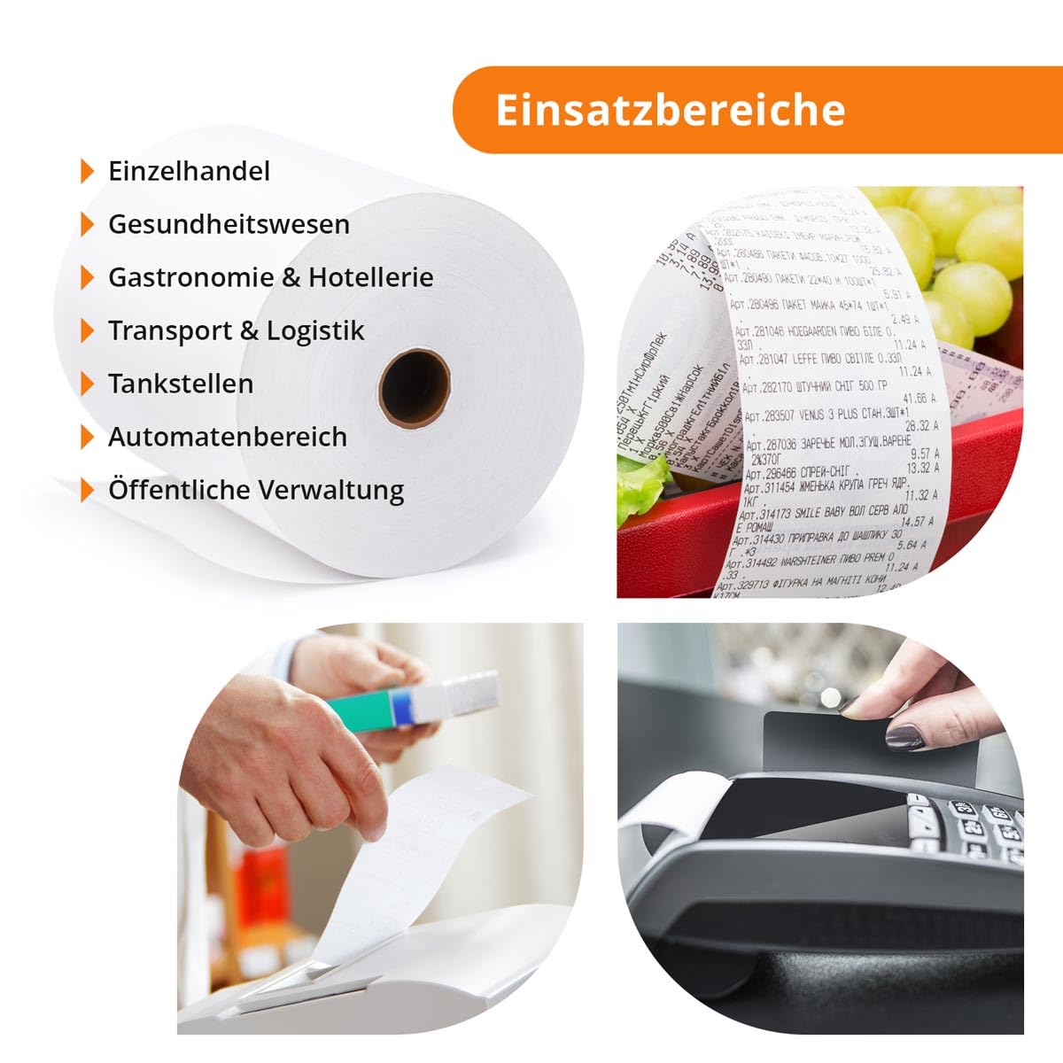 100 Stk. Thermorollen | 57x40x12 mm Ø54mm | Länge: 40 m | BPA frei | für EC Cash Geräte Rollen | Thermopapier made in Germany | HUTNER