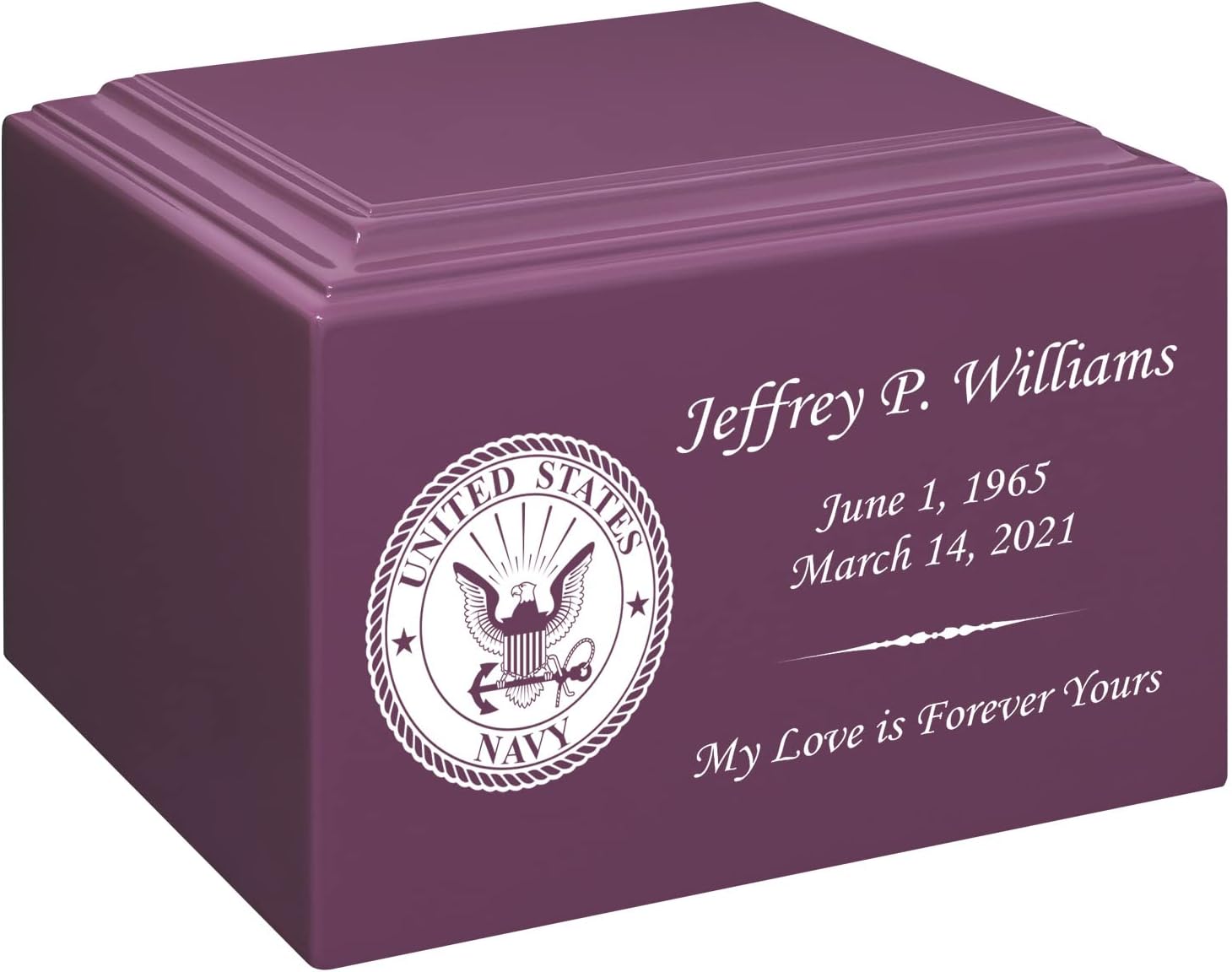 Stonewood Medium Custom Engraved Navy Cremation Urn for Human Ashes - Composite Wood Cremation Urn for Adult Ashes - 110 Cubic Inch Capacity - Personalization Included