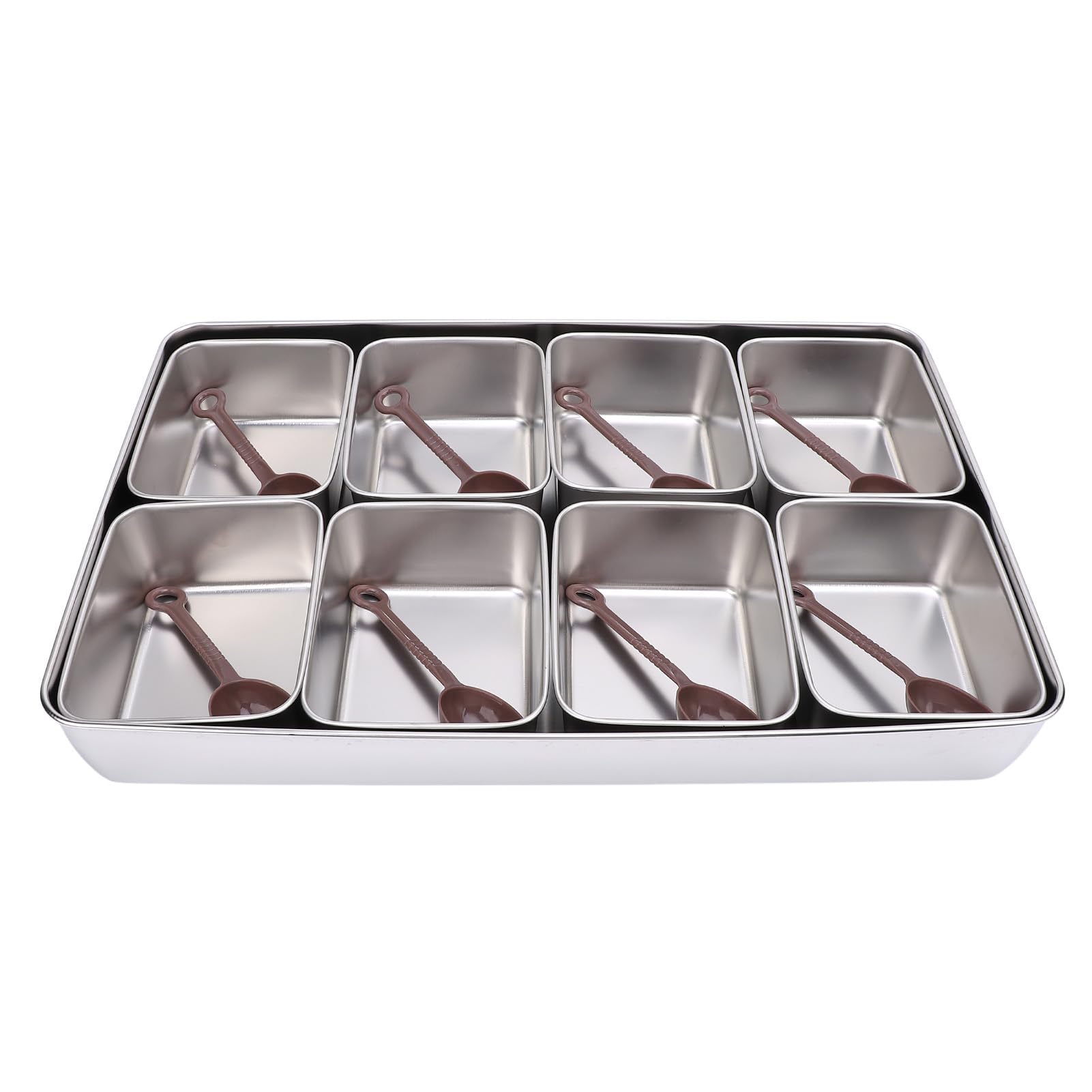 Ejoyous Bar Fruit Caddy, 8 Grid Dessert Topping Caddy Pizza Topping Station Organizador de Condimentos Caja de Ensalada Tacco Bandeja con Cuchara, para Estación de Bocadillos (Estilo de acero