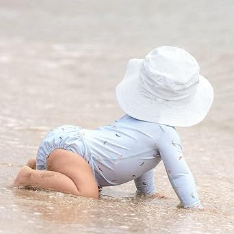 Baby Sun Hat with Sunglasses, UPF 50+ Wide Brim Kids Bucket Hat with Neck Protection, Adjustable Beach Hats for Boys & Girls