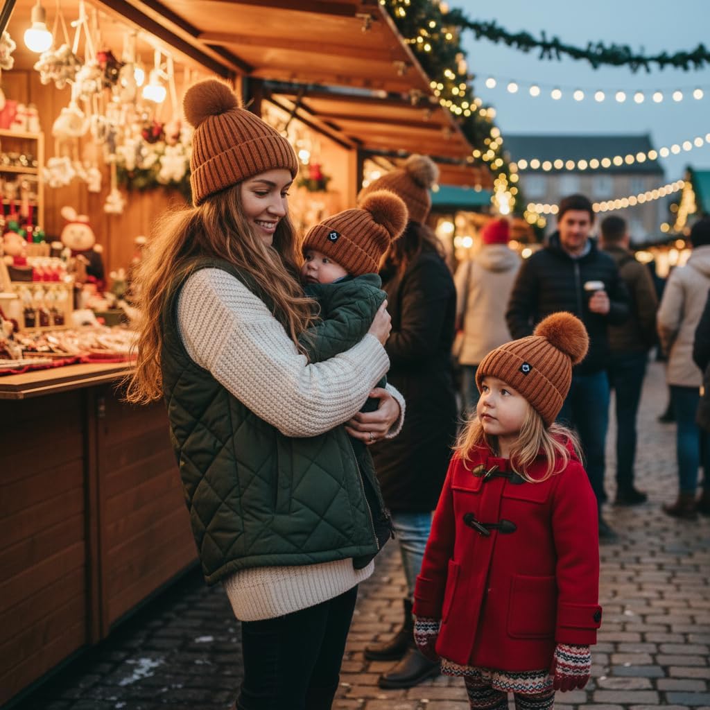 Funky Junque Mommy & Me Matching Pom Beanie Set - Women Kids Family Knit Adult/Infant - Cable Knit