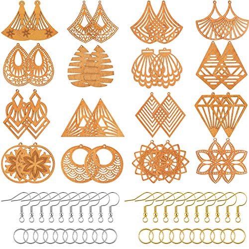 192 Pieces African Wooden Dangle Earring Making Kit, Including 32 Pieces Wooden DIY Pendants 80 Pieces Jump Rings and 80 Pieces Earring Hooks for DIY Craft Jewelry Making Supplies (Light Coffee)