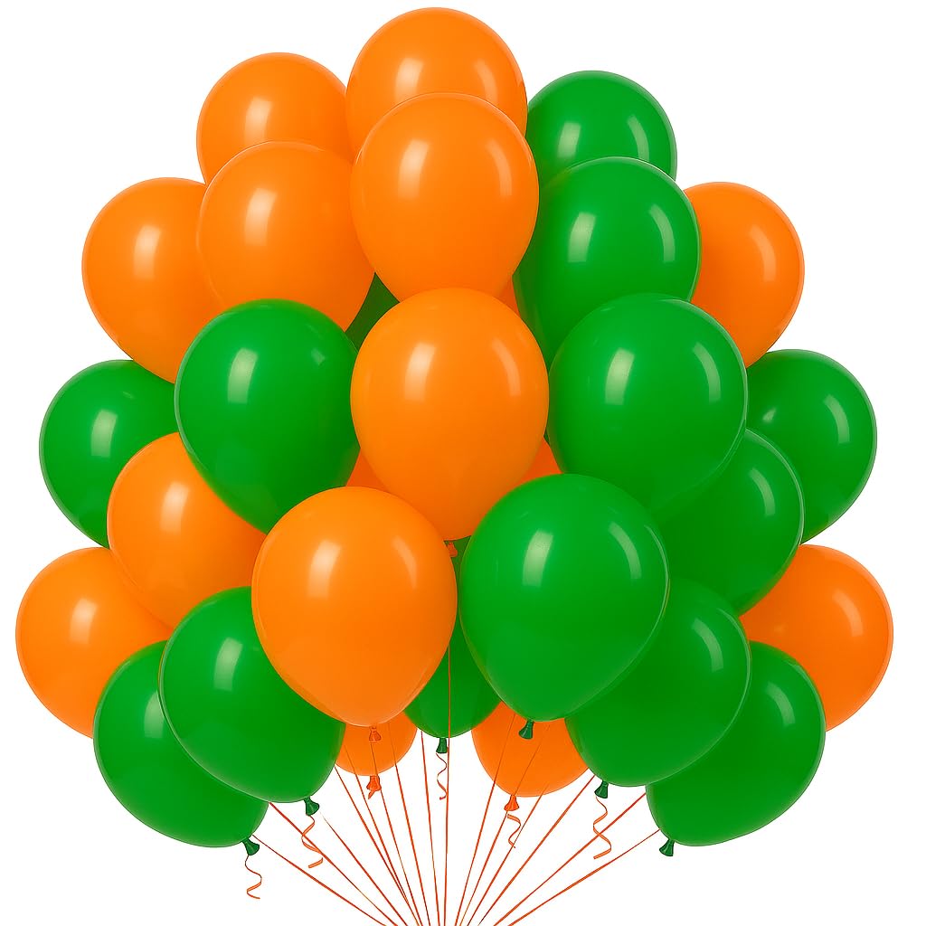 Green Orange Latex 10 Inch Balloons 50 Pack Vibrant Citrus Party Decorations for Birthdays Tropical Theme Events Weddings Special Celebrations UK