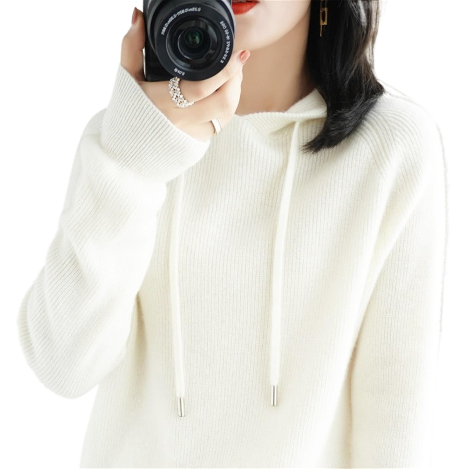 Womens Cashmere with Pullovers Winter Casual Knitting Hoodie Fashion Sweater Fall Drawstring Thick Sweater