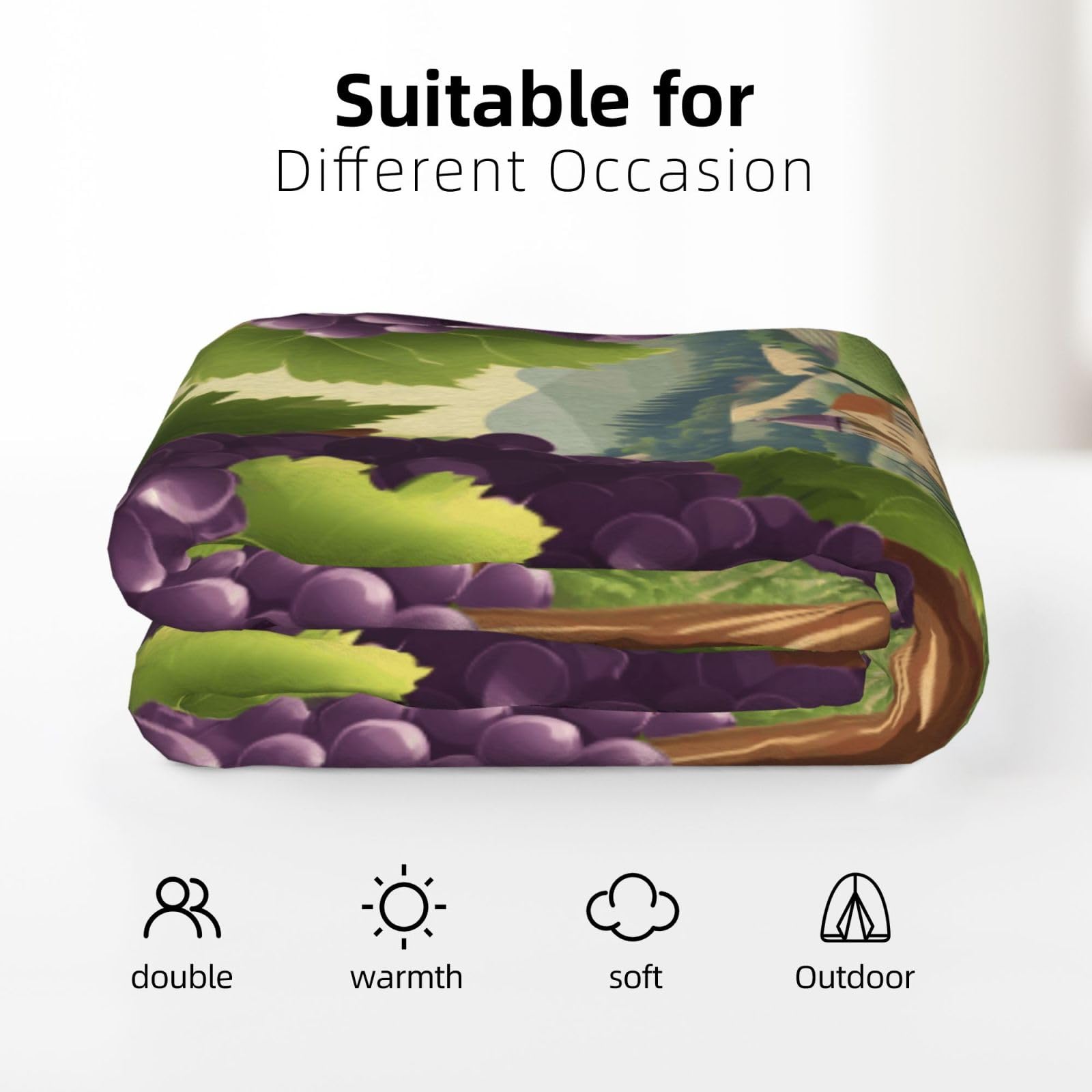 Couverture d'hiver douillette en flanelle 177,8 x 203,2 cm – Couverture à imprimé champs de raisins pour canapé, lit et camping, douce, parfaite pour décoration d'intérieur et une utilisation en