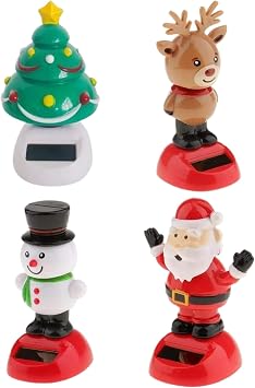 Christmas Solar Powered Dancing Toys,4Pcs Solar Dancing Figurines,Xmas Tree, Deer, Santa & Snowman Car Shaking Head Dancer Doll,Christmas Toy Figurines Car Windowsill Decor