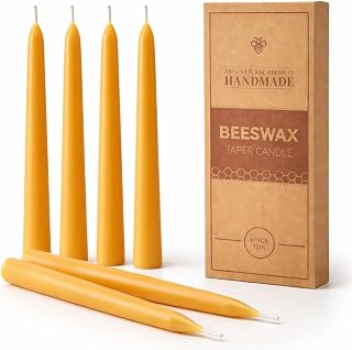 LETINE 6 St&uuml;ck Bienenwachskerzen, 100% Bienenwachs Stabkerzen, 9 Stunden | Rauchfrei Bienenwachs Kerzen, Nat&uuml;rlichem Duft, 25x2 cm, Ideal f&uuml;r Hochzeiten, Feste und Meditation
