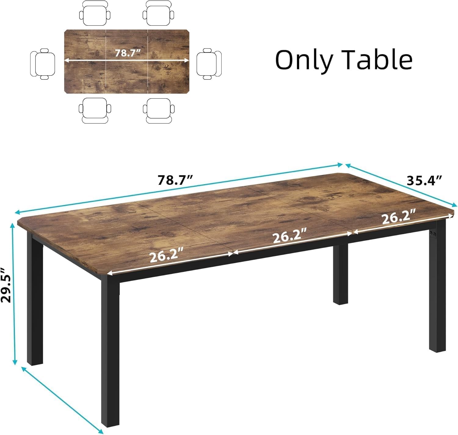 GAOMON 78.7 Inch Long Kitchen Table for 6-8, Dining Room Table for Kitchen Living Room, Large Rectangular Dinner Tables, Industrial Indoor Restaurant Tables with Sturdy Metal Frame(Only Table)