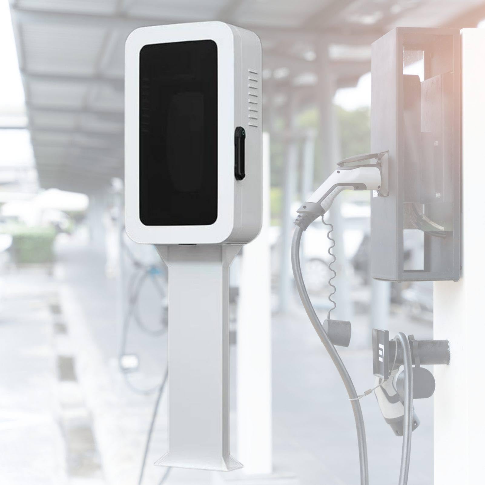 MhWrughts EV Charger Lock Box Weatherproof Outdoor Case, Wall Mounted Charging Station Enclosure with Cable Holder, Fits Tesla Charger and Home EV Chargers for Carport White-FingerprintB