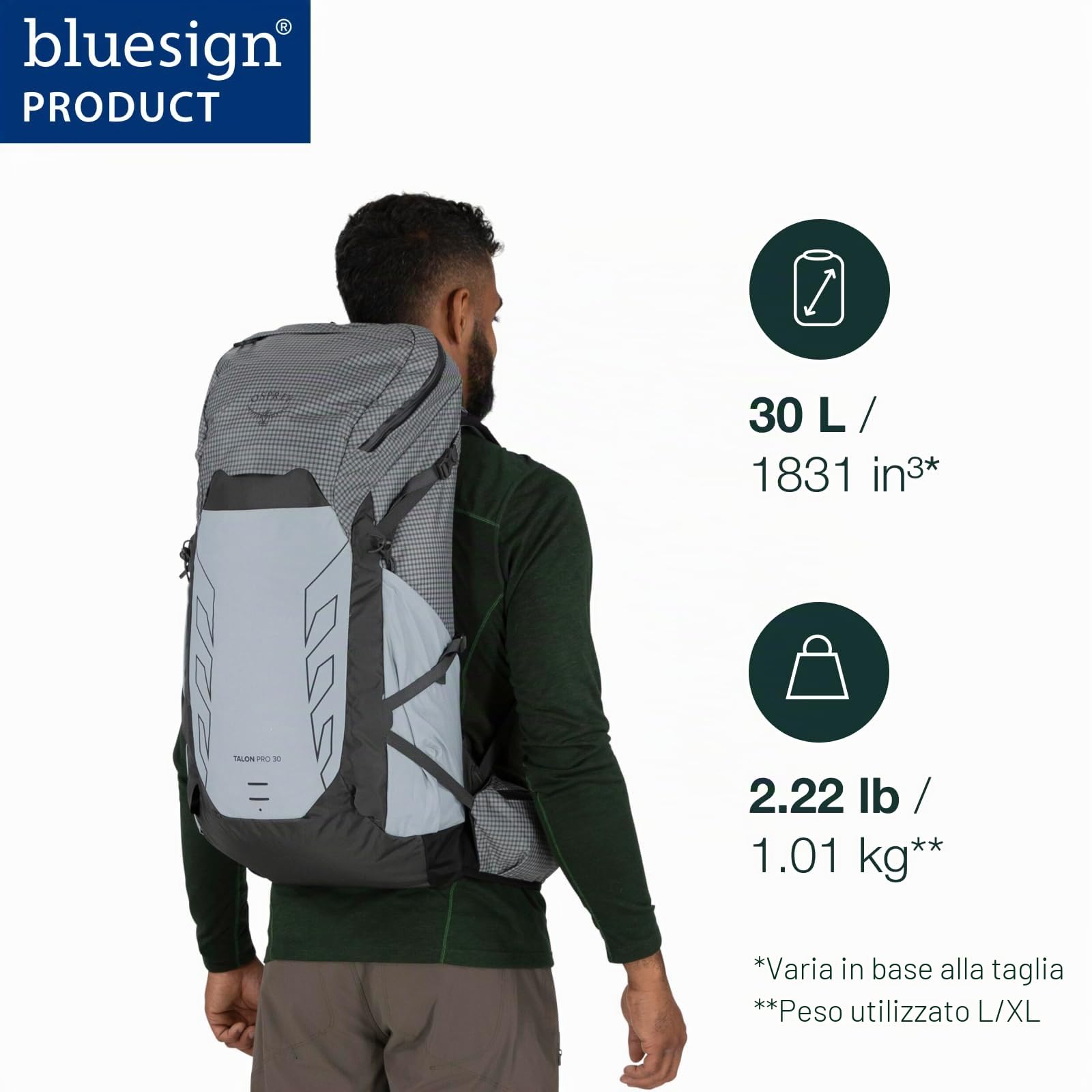 Osprey Talon Pro 30L - Zaino da trekking da uomo, con cintura, fodera argentata