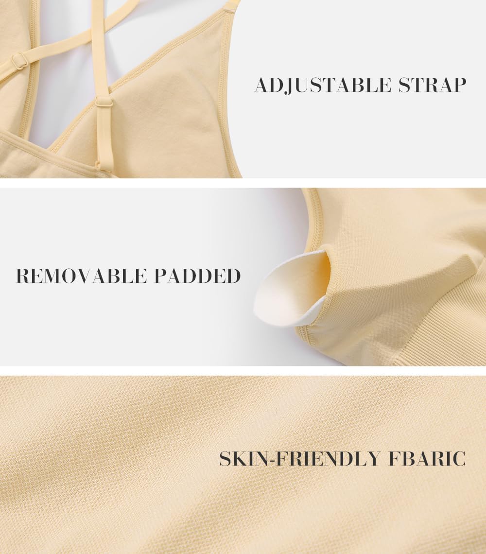 Womens Deep V-Neck Longline Sports Bra, Strappy Criss Cross Padded Cups Adjustable Spaghetti Straps Workout Yoga Crop Top - Image 5