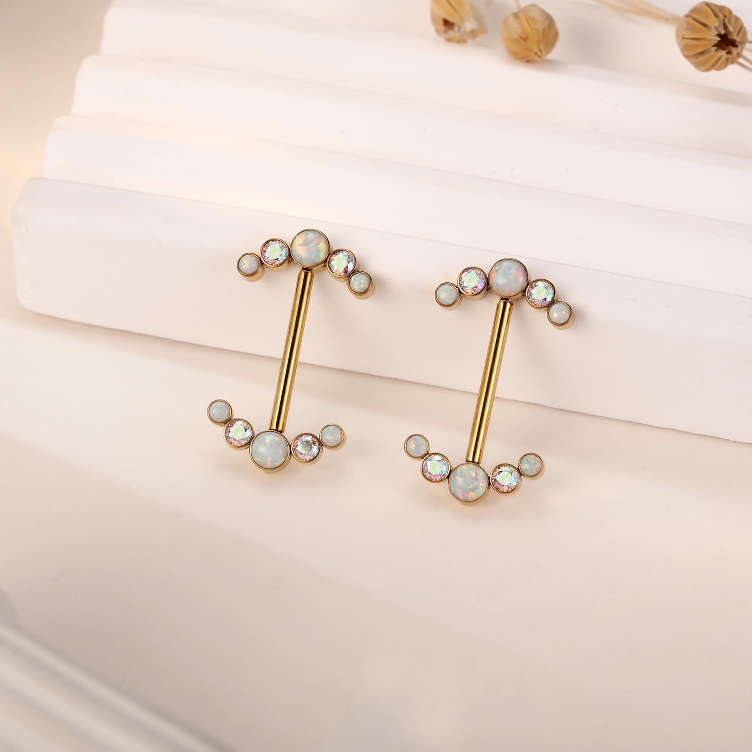 GAGABODY Pair 14G Nipple Rings G23 Titanium Internally Threaded Nipple Barbells 12mm-18mm Bridge Piercing Jewelry Straight Nipple Bar for Women Men Nipple Piercing Jewelry with CZ/Opal